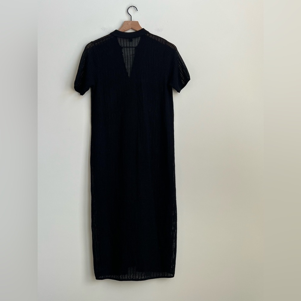 UNIQLO Lace Knit Dress Wool A-line Button Down Black  XS Open Knit midi collared - Picture 14 of 14